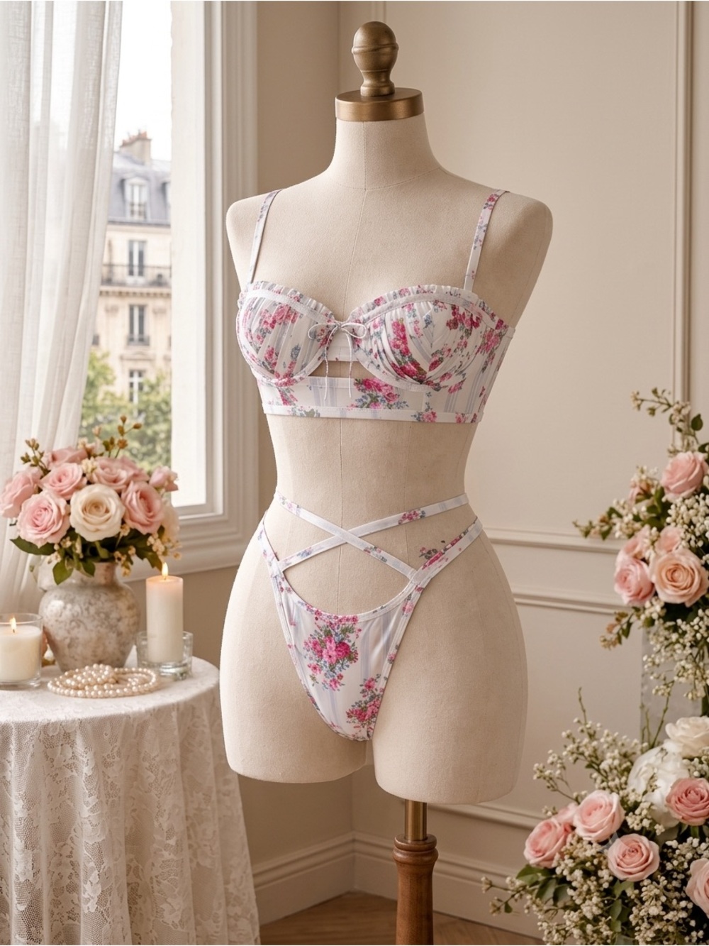 For Love & Lemons Lailah Bra Panty Set Small Floral Lingerie